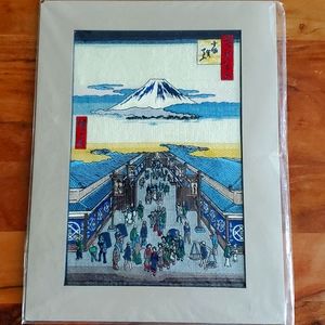 Japanese Silk Embroidery "Most good looking view MT.Fuji at central EDO"